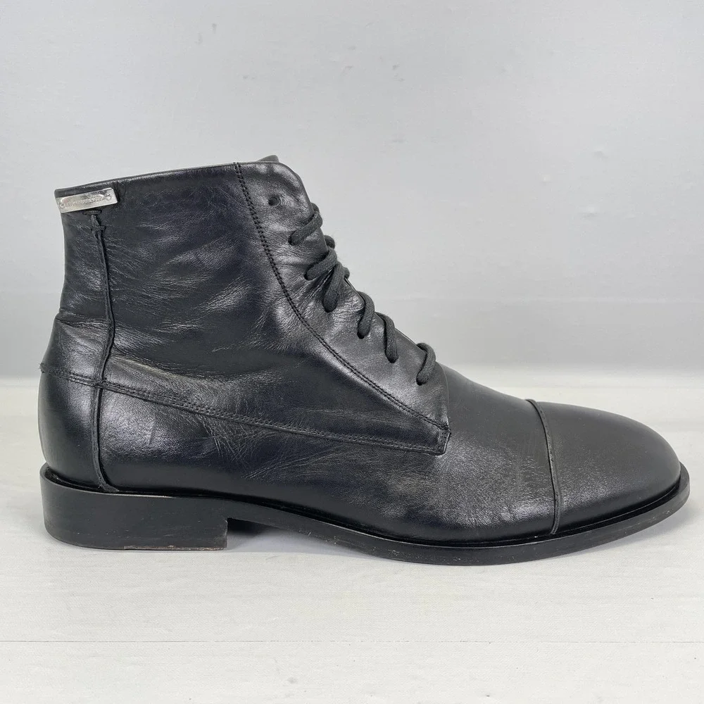 Alessandro Dell'Acqua Boots Mens Size 42 Black Leather Cap Toe Shoes - Italy